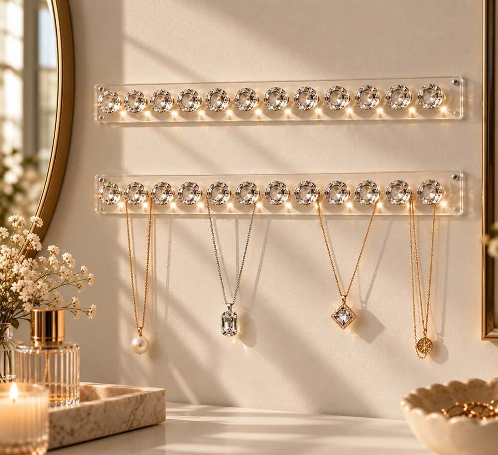 Mymazn 2 Pack Acrylic Necklace Holder Wall Mounted Jewelry Organizer Clear